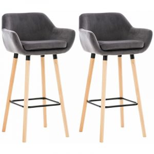 CLP Lot De 2 Tabourets De Bar Grant En Velours I Assise Et Dossier Rembourrés I Empiétement En Bois - Gris