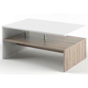 Image de Toilinux Table b e rectangulaire design scandinave Isidor L 90 x H 60 cm Couleur bois et blanc Isidor