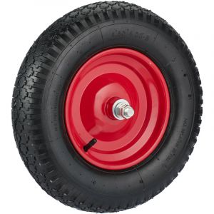 Image de Relaxdays Roue de brouette 4.00-8, pneumatique, Rechange Diable, Chariot, avec axe, Charge Max. 120 kg, Noir - Rouge