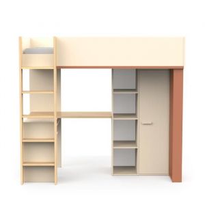 Calicosy Lit mezzanine avec bureau et armoire H183 cm - camillia