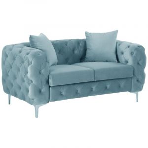 Vente-unique - Canapé 2 places chesterfield en velours bleu pastel edwina