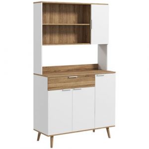 Homcom Buffet haut design scandinave - 4 portes, 3 étagères, tiroir, 3 niches - panneaux blanc aspect bois