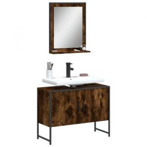 VidaXL Ensemble d'Armoires de Salle de Bain 2 pcs, Meuble-lavabo avec Étagère et Miroir, Armoire de Rangement de Toilette, Chêne Fumé