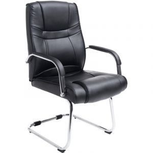 D&eacute;coshop26 Fauteuil de bureau sans roulettes accoudoirs chaise visiteur charge maximale 180 kg en PVC noir cadre en m&eacute;tal BUR10715
