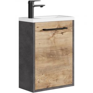 Badplaats Meuble Lave-mains Florence 40 x 22 cm - Gris avec Ch&ecirc;n