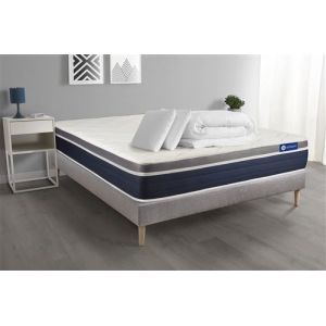 Pack pr&ecirc;t &agrave; dormir ACTIMEMO CONFORT Matelas m&eacute;moire de forme 160x200 Maxi &eacute;paisseur + sommier KIT gris + 2 oreillers+couette