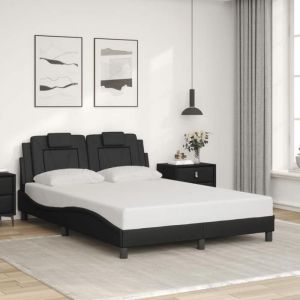 VidaXL Cadre de Lit avec Tête de Lit, Lit Rembourré avec Coussin, Lit Double, Lit Adulte Chambre, Moderne, Noir 140x200 cm Similicuir