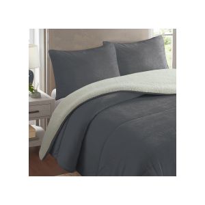 Soleil d'Ocre Couette Polaire Microfibre Doubl&eacute; Sherpa 240x260 Cm Bicolore Gris, Par