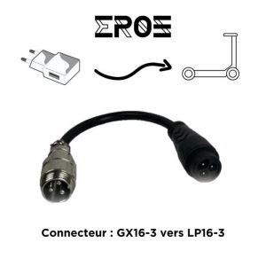 Eroz Adaptateur Chargeur GX16-3 Vers LP-16-3 pour Trottinette Électrique