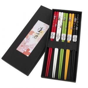 Lachineuse Coffret Baguettes Maneki Neko - 5 Paires Color&eacute;es Chat Porte-Bonheur Japonais - Chopsticks - Sushi, Ramen, Nouilles & Riz - Cadeau Cuisine Asiatique Chinoise