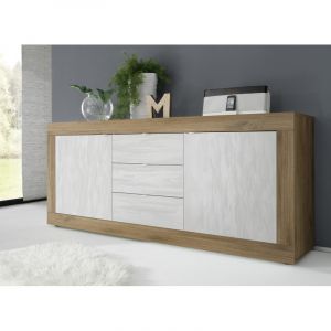 Vivabita Buffet/bahut moderne 210 cm chêne mercure/blanc structuré Agathe