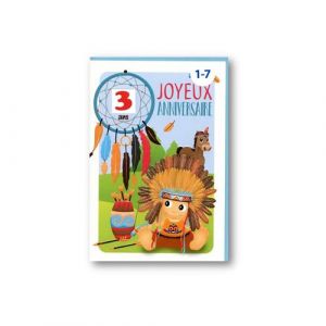 Carte De Voeux Enfant - Anniversaire Age de 1 &agrave; 7 ans - Indien Attrape-R&ecirc;ve Bleu