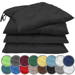 NatureMark Lot de 4 Coussins de Chaise avec Rubans Taille 40x40 cm Coussin d'assise rembourré, Noir