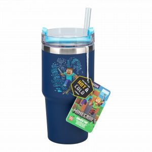 Paladone Minecraft Gobelet isotherme bleu 600 ml avec paille pour boissons chaudes et froides, thé, café, sous licence officielle
