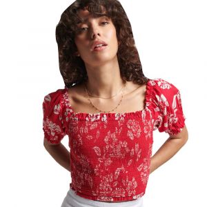 Superdry Sommet Vintage Smocked Crop L Floral Red