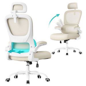 Image de Songmics Fauteuil de bureau tissu en maille fonction de bascule beige sable