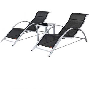 Deuba Casaria Ensemble de Chaise Longue Bain de Soleil Duo Siena Lounge 2 chaises 1 Table Plateau Jardin Ensemble mobilier de Jardin Salon de Jardin