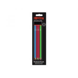 Rotring Set de 4 Crayons en bois HB : Vert, Bleu, Rouge x 2