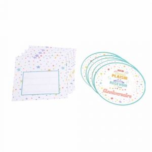 Lot de 6 Invitations d'Anniversaire "Coloré" 10cm Blanc Prix