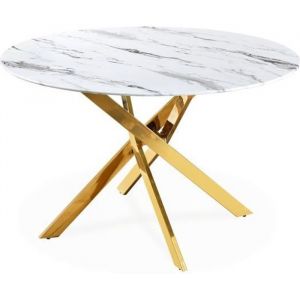 Table ronde en verre effet marbre et pieds doré Holy - Doré