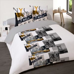 Dourev Housse de couette 240x220 ny city trip + 2 taies 100% coton