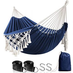 Anyoo Hamac De Jardin Exterieur Coton Hamac A Pampilles Macrame Avec Sangles D'arbre, Hamac Compact Portable Avec Sac De Transport P
