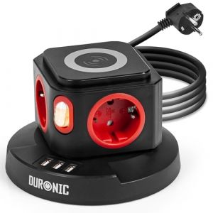 Duronic ET4W Tour Multiprise avec 3 ports USB et Recharge sans fil 4 Prises 3680W 13A Multiprise avec parasurtenseur protection
