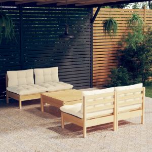 VidaXL Salon de jardin 5 pcs avec coussins cr&egrave;me Bois de pin
