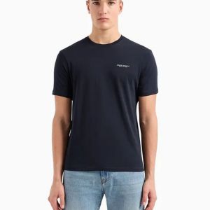 Armani Exchange Pour homme. T-shirt en maille marine ? coupe r?guli?re