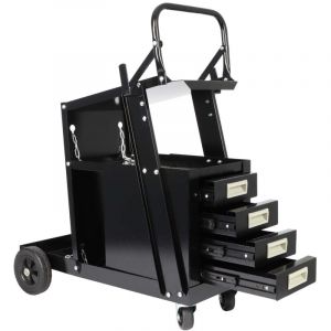wiltec Chariot de poste à souder mobile – avec 4 roues, 4 tiroirs et chaînes de rétention – Chariot d'atelier de soudage et brasage