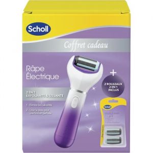 Scholl Coffret Râpe électrique 2 en 1 Exfoliante et Lissante pour éliminer les callosités et 2 Rouleaux de Remplacement 2 en 1