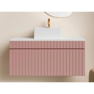 Meuble de salle de bain suspendu strié rose avec vasque à poser - 100 cm - SATARA