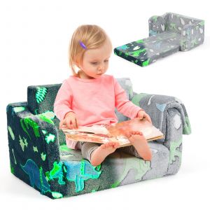 Canapé pour enfants Coast 2-en-1 avec couverture - Canapé pliable pour enfants en gris, 108 x 70 x 27 cm, avec effet phosphorescent