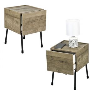 Iris Ohyama Etag&egrave;re/Petit meuble de rangement, Lot de 2 meubles d'appoint, IWST-300, Marron cendr&eacute;