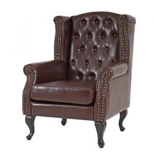 D&eacute;coshop26 Fauteuil rela par ation style Chesterfield simili cuir marron 102 par 75 par 80