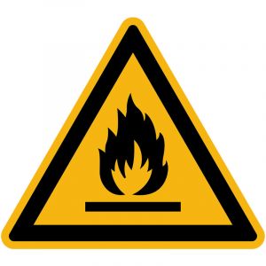 Autocollant Danger Warning Avertissement NF ISO7010 - Sticker Adhésif Signalétique Triangulaire Laminé Plastifié Résistant à l'eau et aux UV - Matières Inflammables - 5x5 cm