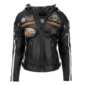 Urban Leather 58 Veste de Moto avec Protections - Femme - Noir - S/38