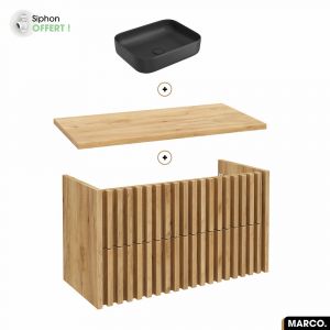 Ensemble meuble sous vasque avec vasque à poser - Siphon OFFERT MARCO OAK 100 x 56 x 45 cm