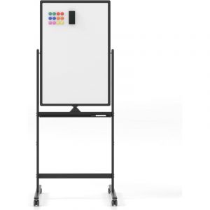 Tableau Blanc Magnetique Vertical 60x90CM Rotatif a Hauteur Reglable sur 2 Positions 4 Roues Universelles