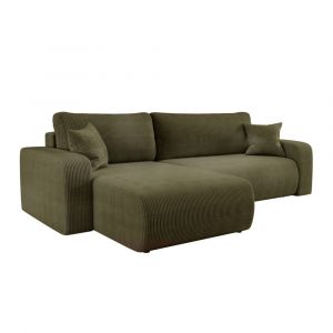 Loungitude Canapé d'angle max réversible et convertible, velours côtelé vert kaki