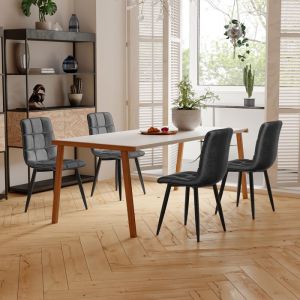 Chaises Salle &agrave; Manger - TANANT - Lot de 4 - Tissu Velours - Pieds M&eacute;tal - Gris Scandinave