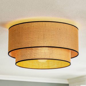 Plafonnier Tissu &agrave; intensit&eacute; variable 'Boho jute & black' en textile pour salon & salle &agrave; manger - brun naturel, noir