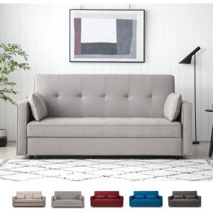 Canap&eacute;s convertibles 2 places en tissu - Modus Sof&agrave; - Banquette clic-clac 185 x 90 deux places en tissu avec coffre Zalto - Gris clair