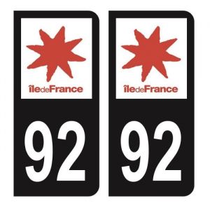 HADEXIA Autocollant Stickers Plaque immatriculation Voiture Auto d&eacute;partement 92 Hauts-de-Seine Logo R&eacute;gion Ile-de-France Noir Couleur