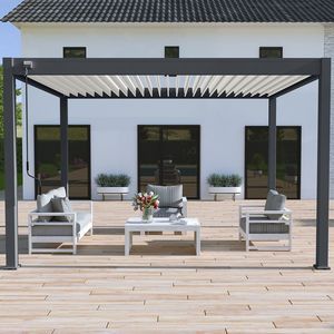 Chalet et Jardin Pergola Bioclimatique OMBREA - 15-728288 Couleur Noir charbon et blanc, 12m²