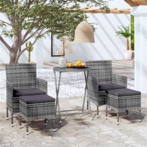 VidaXL Ensemble de bistro 5 pcs Résine tressée et verre trempé Gris