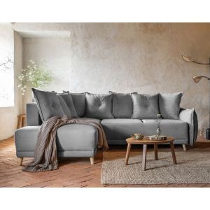 Lena - canapé d'angle gauche 5 places - convertible avec coffre - en velours côtelé - gris - Gris