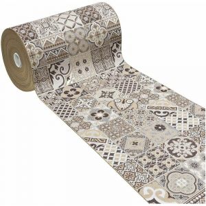 Tapis de Cuisine Tissu Gobelin Coureur Lavable Antidérapant Moderne motif Majolique Beige - 54x240 cm