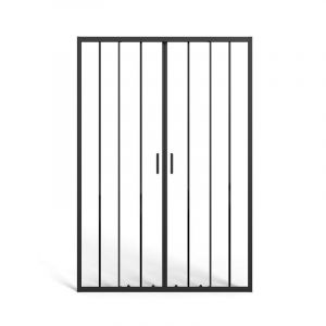 Porte de douche coulissante double en m&eacute;tal noir mat - Verre anti-calcaire - 120 x 195 cm - BAVIODA
