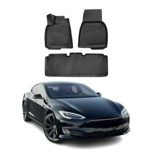 Omac Tapis de sol pour Tesla Model S 2014-2020 en caoutchouc Noir